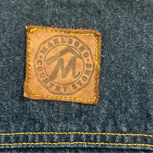 Marlboro Country store Men's Blue Denim Jacket with Brown leather Collar size M - Picture 7 of 8